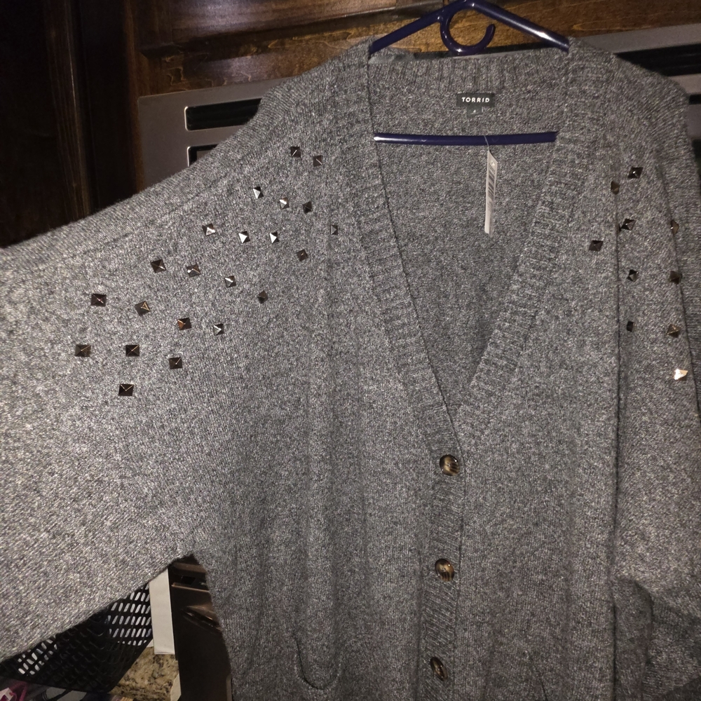 Torrid Charcoal Embellished Cardigan New With Tags - Picture 8 of 10